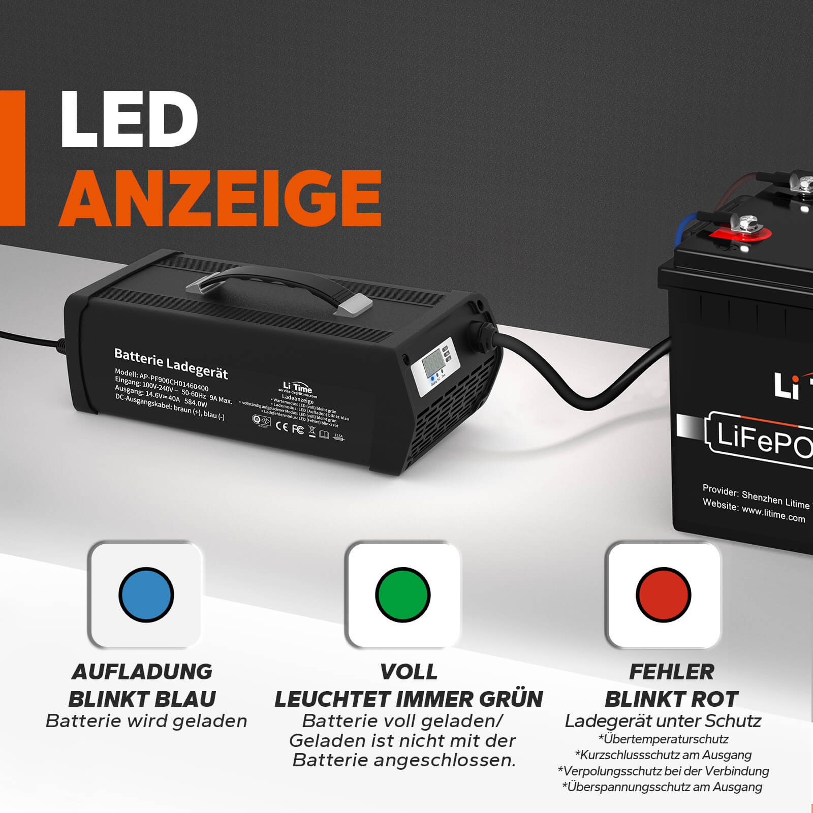 5A 12V Automatisches Intelligentes Batterie-Ladegerät mit LCD-Display für  Blei-Säure und Lithium(LiFePO4) Batterien